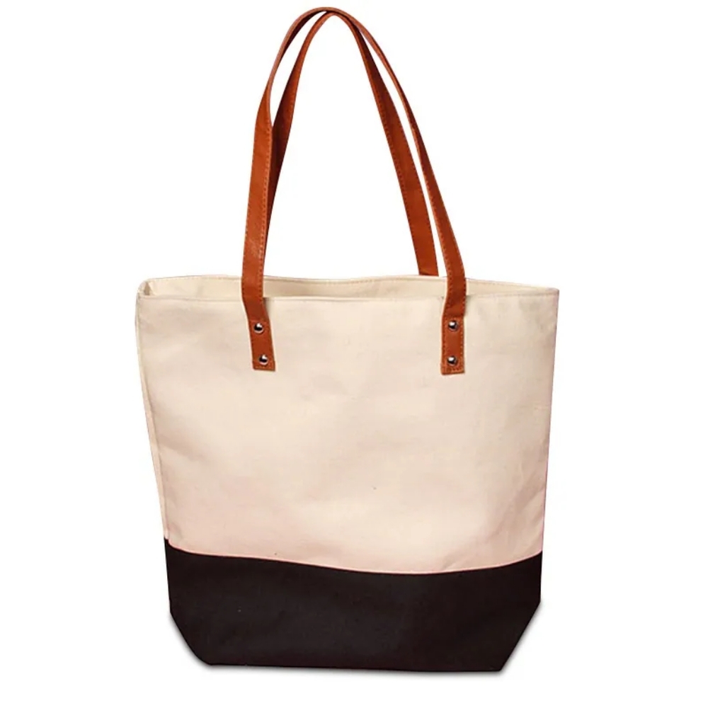 Cream & Black Bottom Canvas Tote Bag (FREE WITH $50 ORDER)